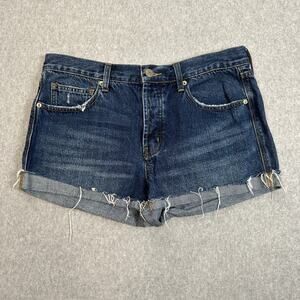 BDG Shorts Button Up Denim WMNS 29 Blue High Rise Cut-off Raw Hem Cotton